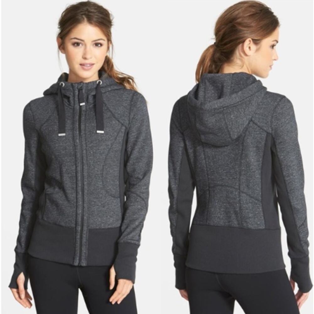 Zella Pretty Moon Dust Hoodie Jacket Women's Large Black Heather Zip Thumbhole